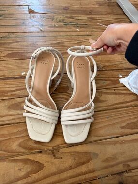 a new day Cream Strappy Square-Toe Heeled Sandals